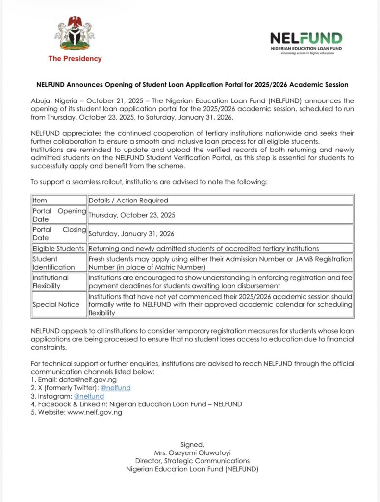 NELFUND application portal