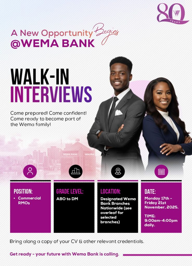 Wema Bank Walk-In Interview