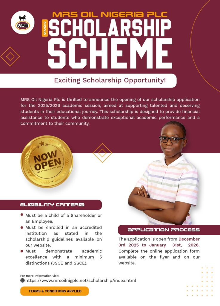 MRS Oil Nigeria Scholarship For Secondary and Undergraduates 2025/26

