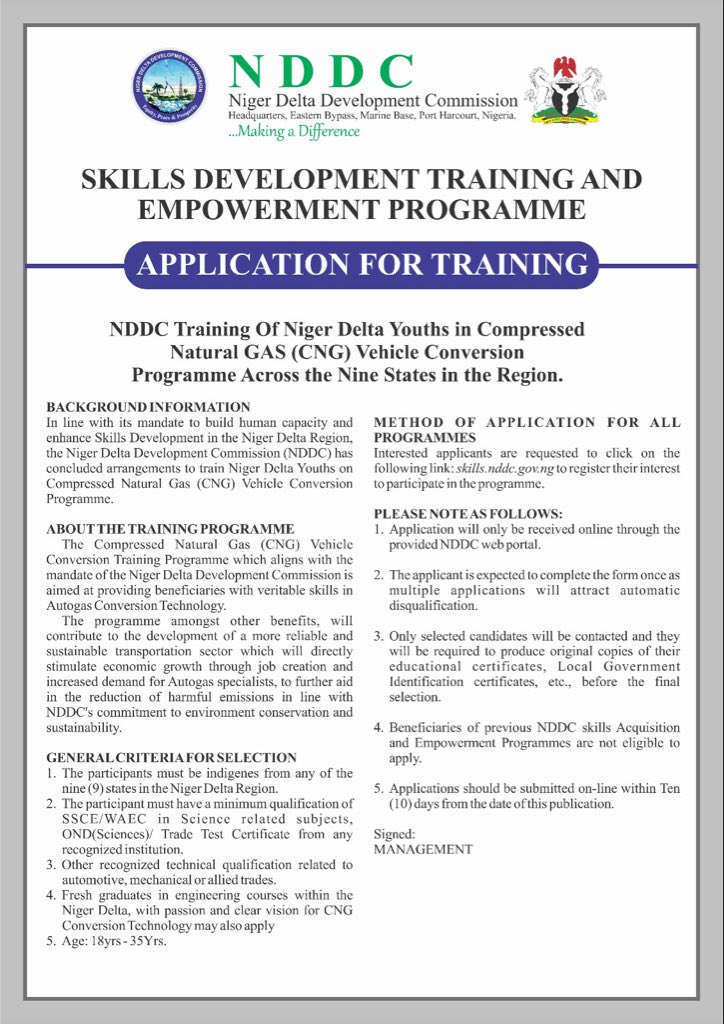 NDDC CNG AutoGas Conversion Training Programme 2026
