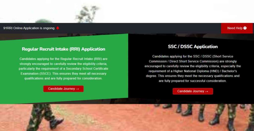 Nigerian Army Nationwide Regular Recruit Intake (RRI) Application 2026